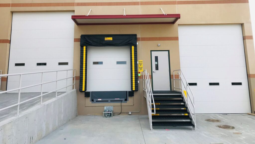 A commercial loading dock garage door.